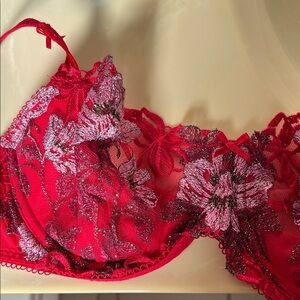 Victoria's Secret Red and Purple Floral Lace Bra